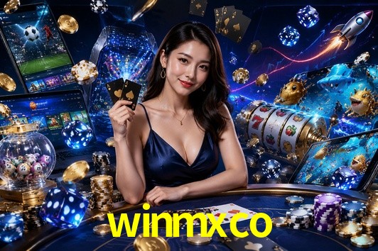 Una escena digital vívida inspirada en casino con winmxco mostrado prominentemente, luces brillantes, fichas, cartas y acentos dorados.