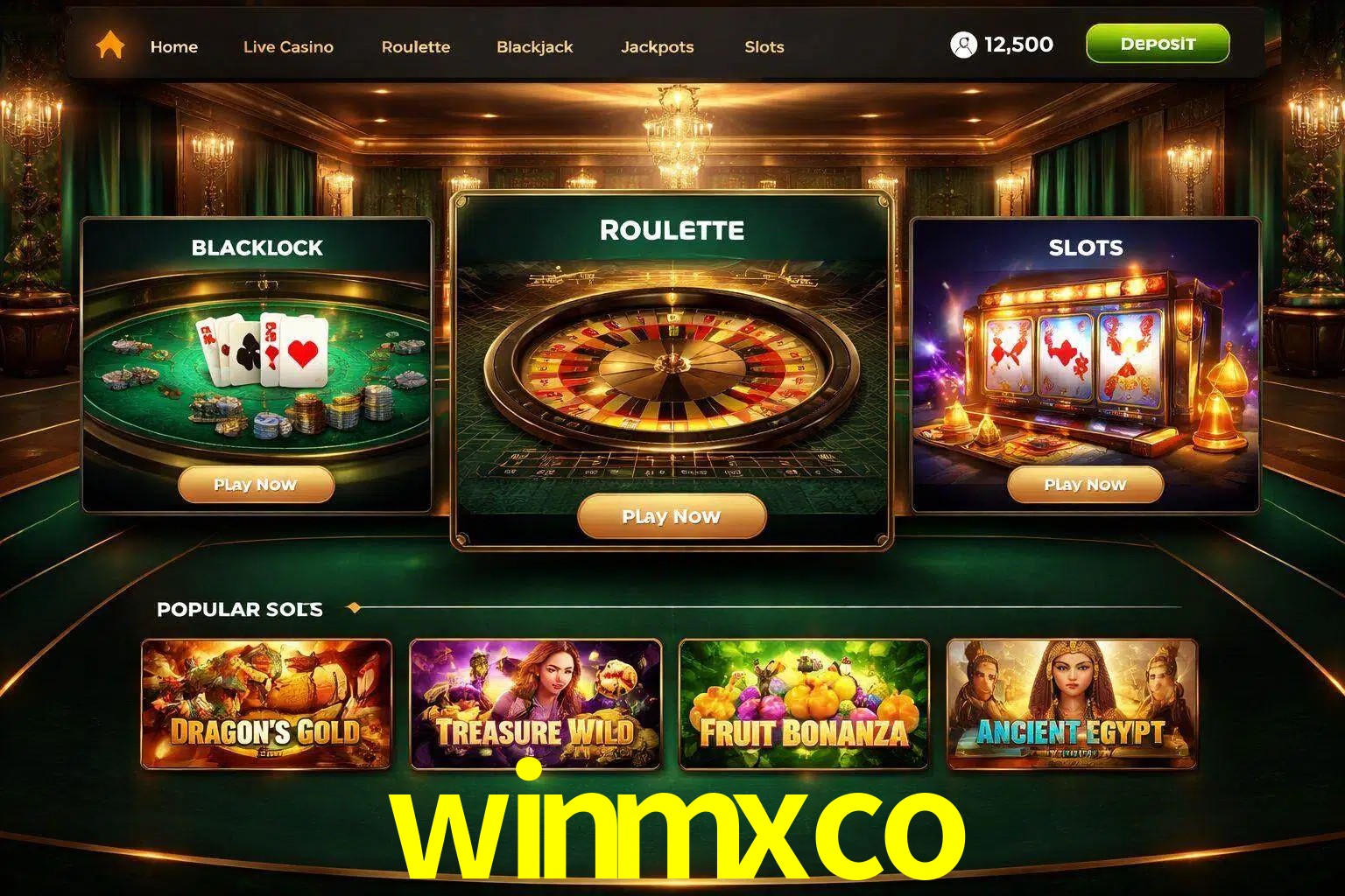 Vista de la plataforma winmxco Casino mostrando categorías organizadas de juegos en línea